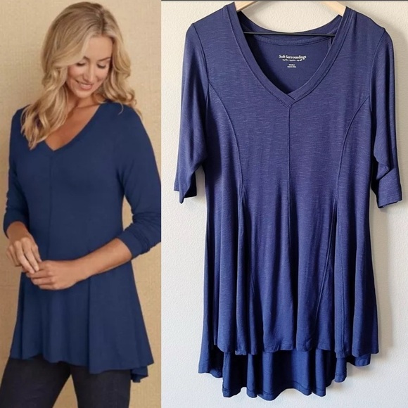 Soft Surroundings Women's Shirt Medium Purple Longline Coastal Grandma Classic - Picture 1 of 15